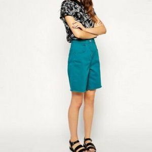 ASOS Twill Mom Shorts NWT US 8 Teal Long inseam High Waisted UK 12
